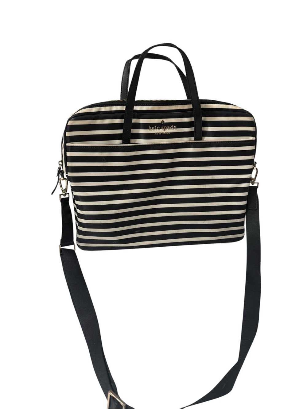 kate spade Black and Cream Striped Convertible Briefcase for laptop or office